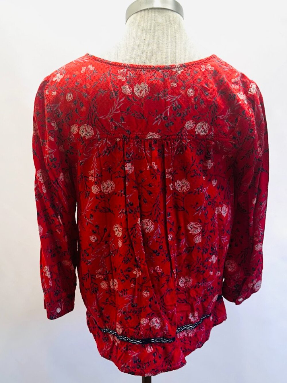 CASLON Women Long Sleeve Pullover V-Neck Floral Red Casual Shirt Size Small - Picture 7 of 13